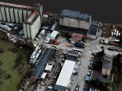 factory industrial facility concrete silo terrain Low-poly 3D model