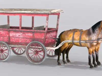 Horse cart Low-poly 3D model order