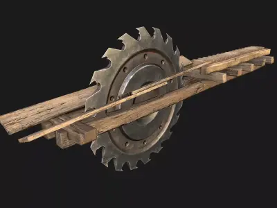 Medieval Sawmill Mechanism Low-poly 3D model