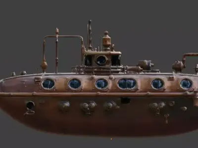 Steampunk Heavy Industrial Submarine 3D Model Low-poly 3D model