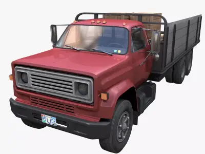Vintage industrial flatbed truck Low-poly 3D model