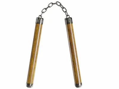 Nunchucks two wooden sticks on chain 3D model