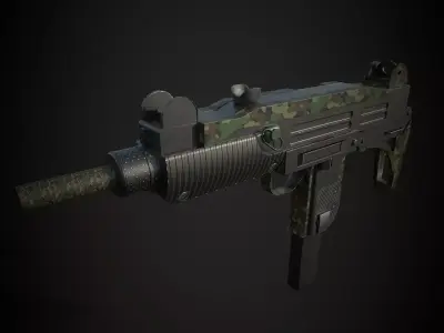 Submachine Gun UZI  SMG Green Military Low-poly 3D model
