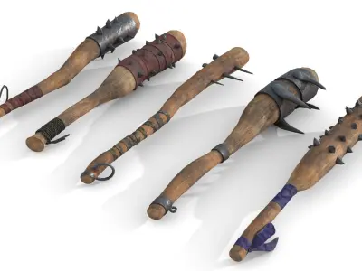 Set of Wooden Maces Low-poly 3D model