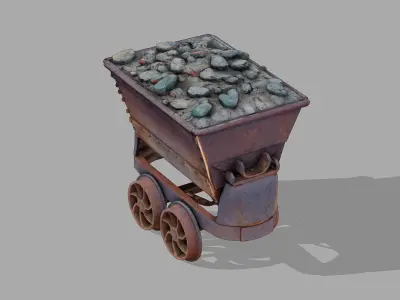 Rugged mining cart Low-poly 3D model