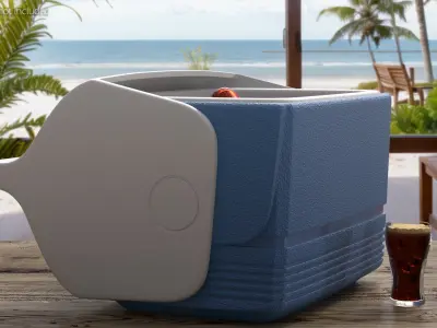 Beverage Cooler Box Open with Ice and Cans 3D model