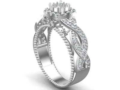 Gold Engagement Diamonds Ring 3D print model