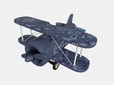 Airplane Cartoon A10 Blue Camouflage - Classic Aircraft Low-poly 3D model