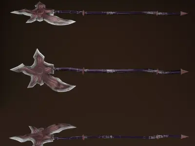 Stylized Long Handled Battle Axe  Game Ready Low Poly Weapon Free low-poly 3D model