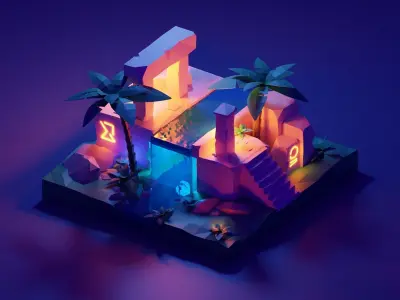 Cartoon Ancient Ruin night 3D model