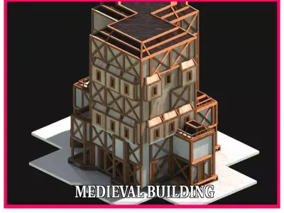 Medieval Low Poly Building Castle Wooden Village Stone House 06 Low-poly 3D model