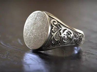 Plain Gold Top Signet Ring with Side Pattern  3D print model