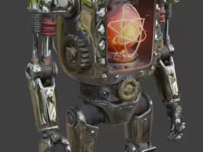 High Fidelity Chrome Atompunk Security Droid 3D Model Low-poly 3D model