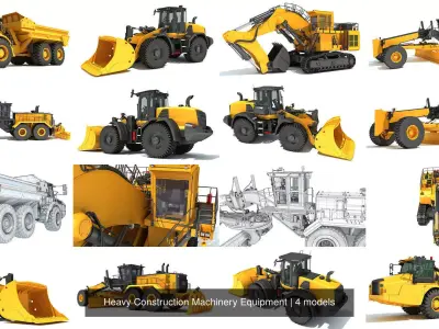 Heavy Construction Machinery Equipment 3D Model Pack