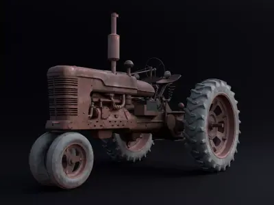 Old Tractor Model with Rusty Texture and Controllers 3D model