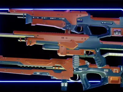 Modern SciFi Rifles Bundle Low-poly 3D model