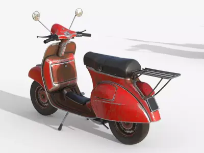 Weathered Vintage Scooter - Red Rusty 3D model