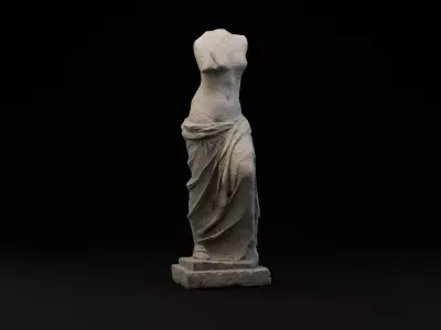 Antique damaged limestone sculpture Low-poly 3D model