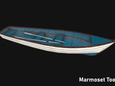 Wooden boat Low-poly 3D model