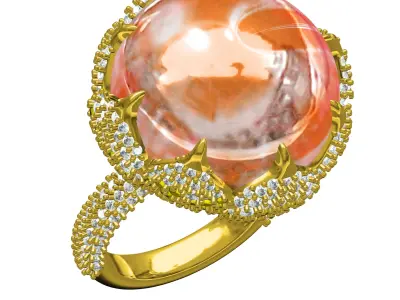 Antique Cabochon Stone Cocktail Diamond Ring 3D print model