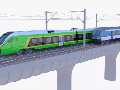 Stadler Flirt and Siemens Vectrain on bridge 3D model