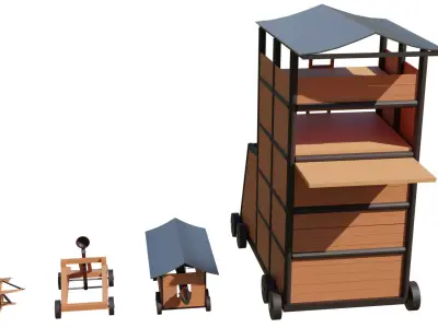 Siege weapons set Low-poly 3D model