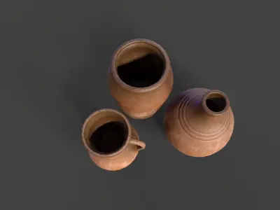 Old Clay Jugs Low-poly 3D model