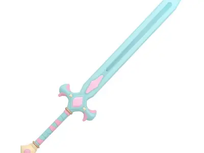 Magical Teal Fantasy Knight Sword 3D Model Low-poly 3D model