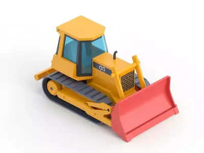 Low Poly Bulldozer 3D Model Stylized Construction Vehicle Low-poly 3D model
