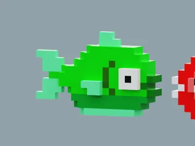 Voxel Fish Pack Low-poly 3D model