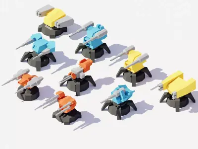 Low Poly Turret Weapons Low-poly 3D model