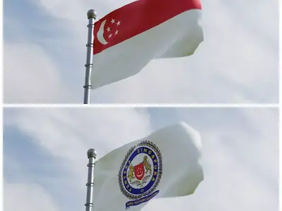 Animated Singapore Flags 3D model