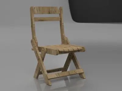 Wooden Foldable Chair Low-poly 3D model