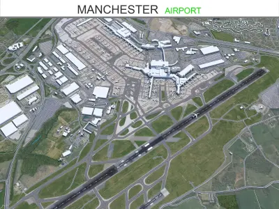 Manchester Airport UK 10km Low-poly 3D model