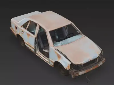 Abandoned Car Wreck Low-poly 3D model