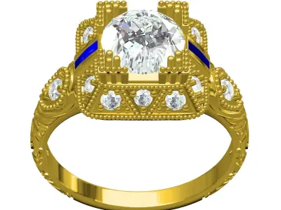 Antique Art Deco Sapphire Diamond Engagement Ring 3D print model