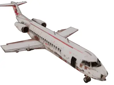 Wrecked civil aircraft among ruins 3D model