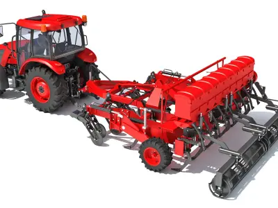 Tractor with Seed Drill 3D model 7
