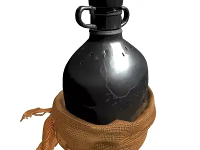 Distressed Military Canteen with Bag Low-poly 3D model
