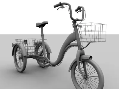 Trycicle bicycle with basket Low-poly 3D model