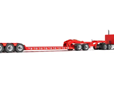 Semi Truck with Lowboy Trailer 3D model 3