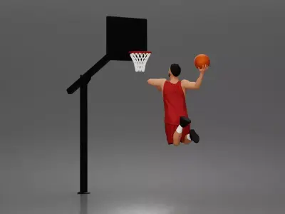 Basketball player soaring air for powerful onehanded slam dunk 3D print model
