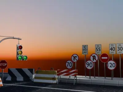 Road Construction Traffic Signs Pack EU American Street Props Low-poly 3D model