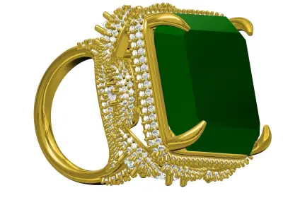 Antique Huge Green Emerald Stone Cocktail Ring 3D print model