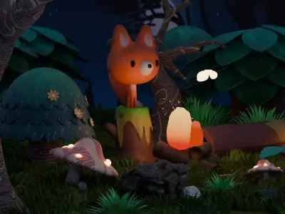 Personal practice of small fox scene animation works Free 3D model