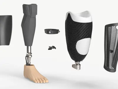 Active Use Prosthetic Leg with Carbon Cover Black 3D model