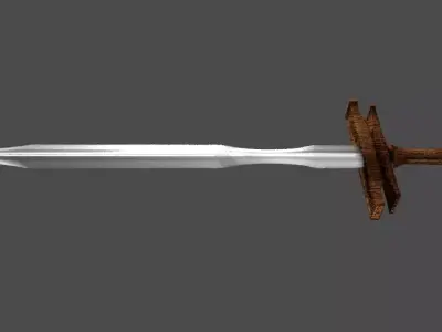 Low-Poly Leaf-shaped Sword Wooden Handgrip Tris Edge Low-poly 3D model