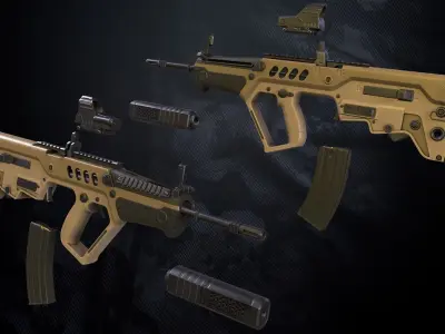 TAR21 Assault Rifle With Hands And Weapon Case Low-poly 3D model
