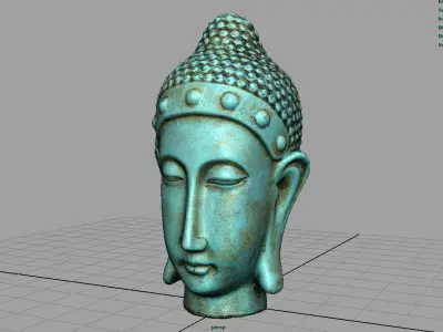 Metal Buddha head Low-poly 3D model