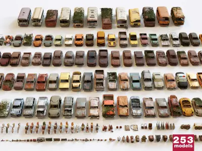 Old Abandoned Junk Rusty Vehicles 3d Game Ready Set  Low-poly 3D model